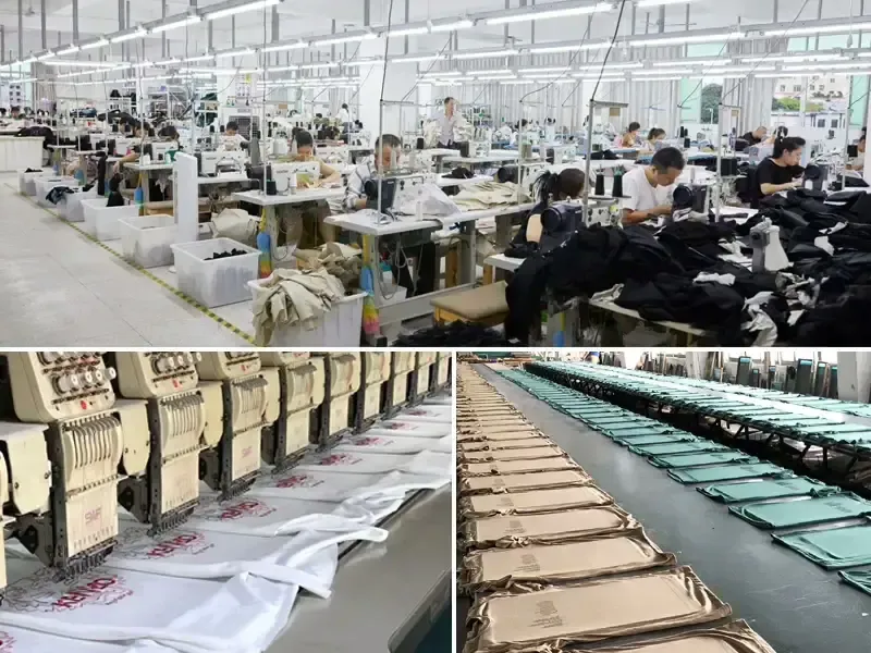 LantaoWork factory floor with cutting tables, fabric rolls, and production lines in operation