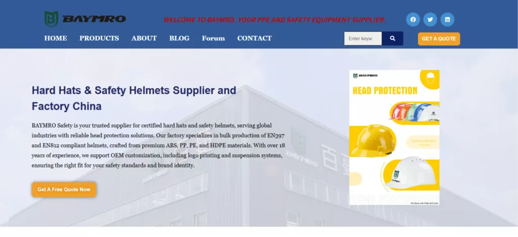 BAYMRO Safety industrial hard hat product catalog and suspension system detail