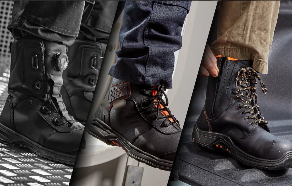 Three safety boot styles compared side by side