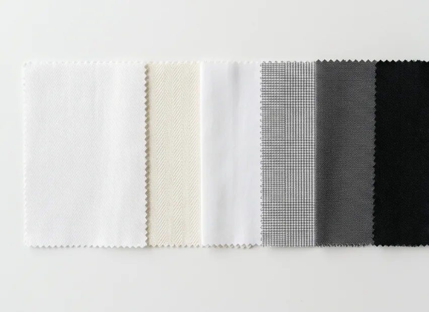 Chef uniform fabric pass-fail threshold table with GSM and wash specs