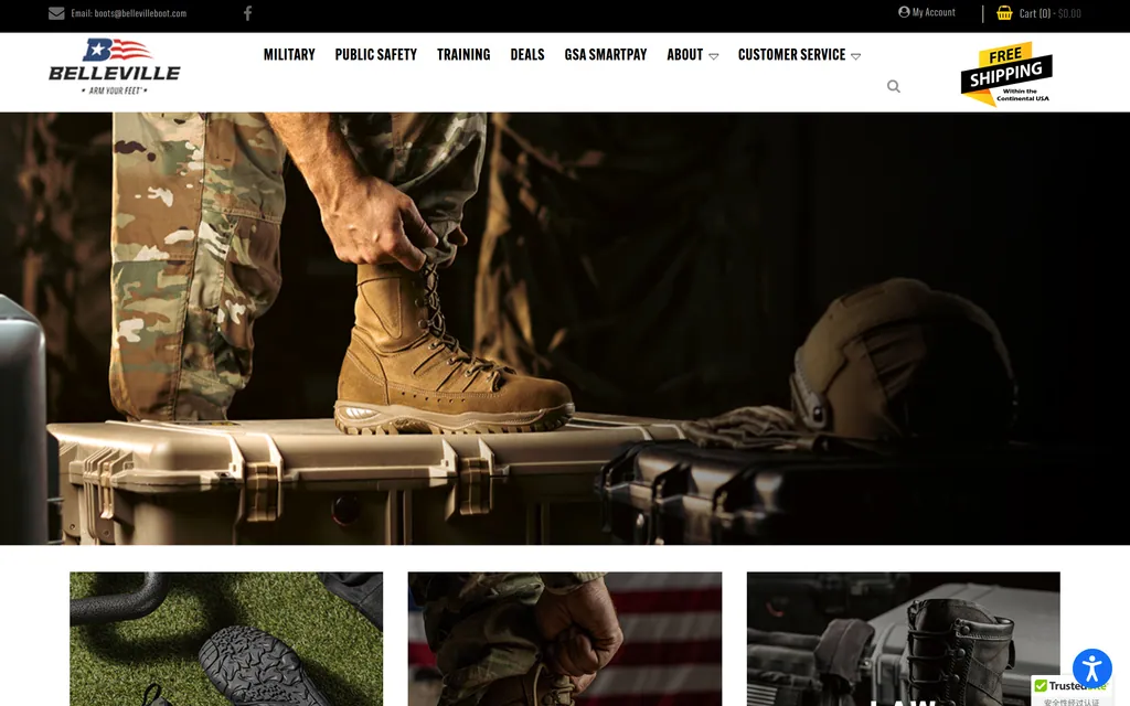 Belleville Boot homepage featuring the Flyweight MXG steel-toe boot