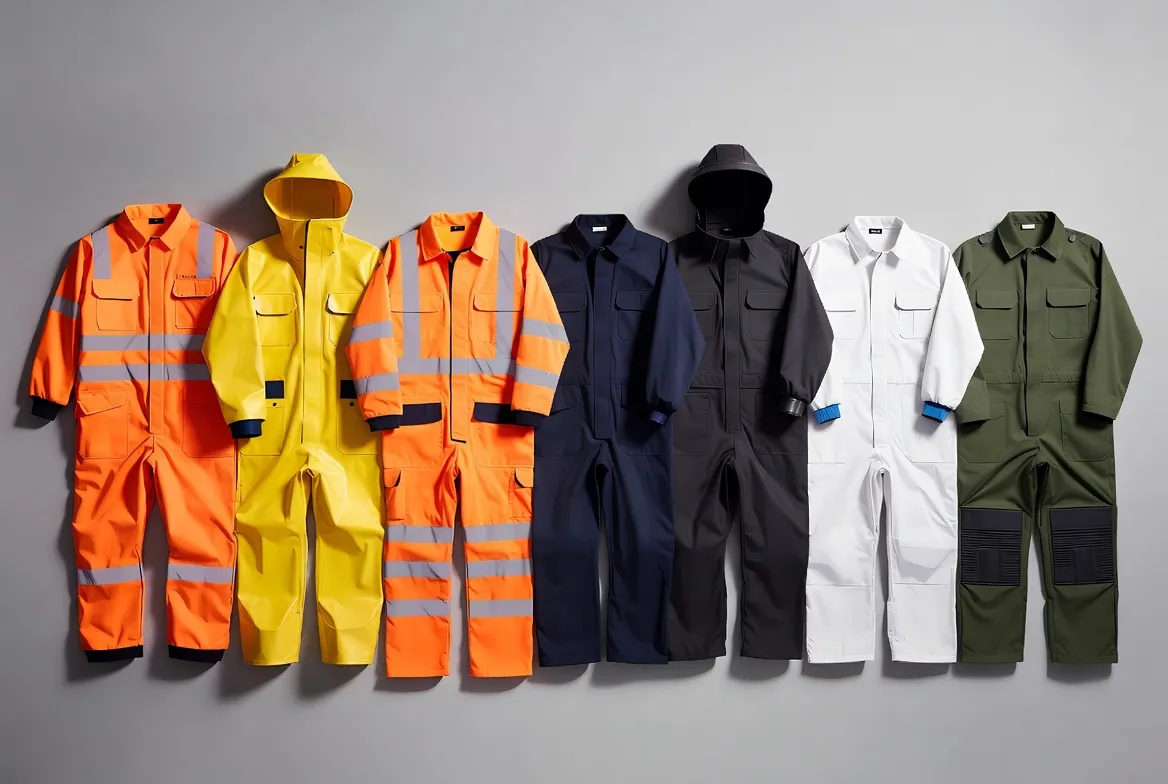 Workers wearing custom coveralls on factory production floor