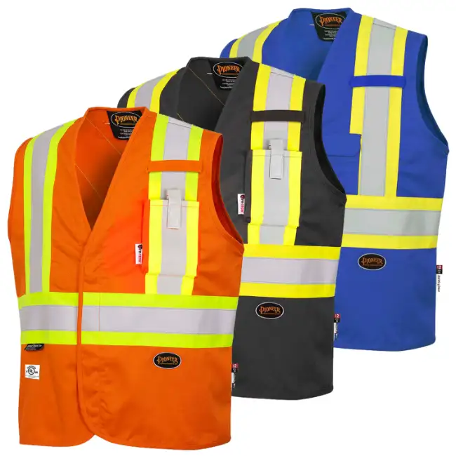 NFPA 2112 flame-resistant FR safety vest for oil gas and electrical utility workers — ASTM F1506 certified