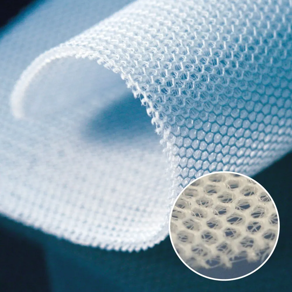 Lightweight breathable polyester mesh fabric for hot-weather safety vests — close-up texture