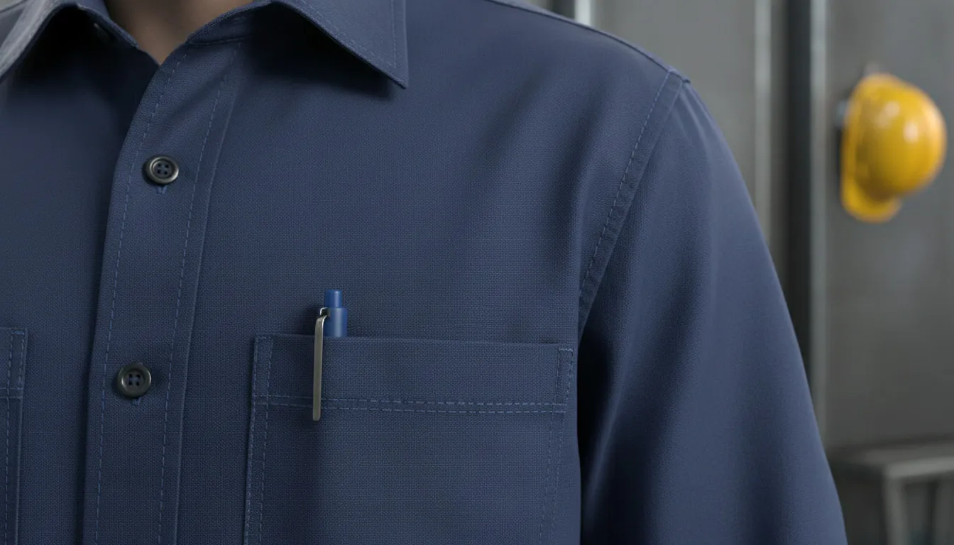 Industrial work shirt with reinforced stitching and chest pockets