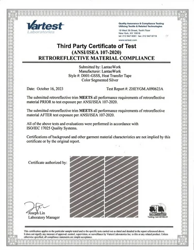 Compliance test reports and certification documents organized in folder
