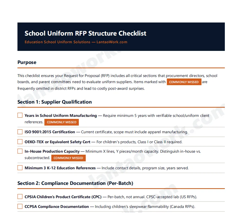 School Uniform RFP Structure Checklist PDF preview