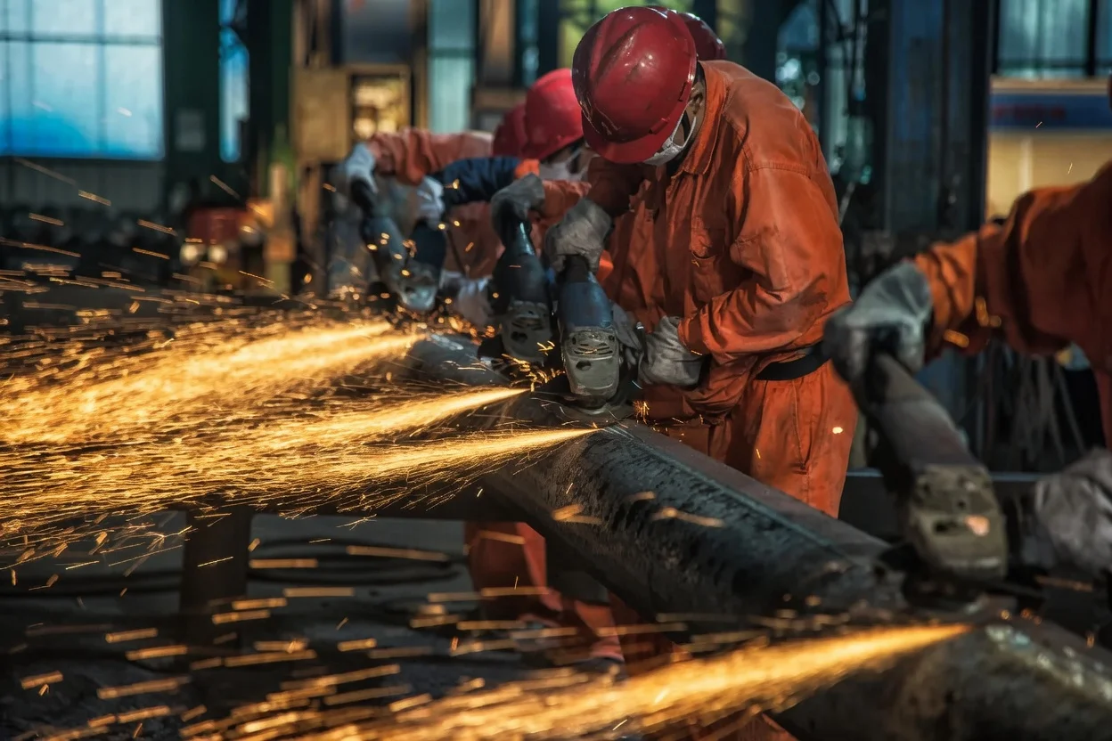 Steel mill workers in lightweight breathable FR gear with anti-static properties