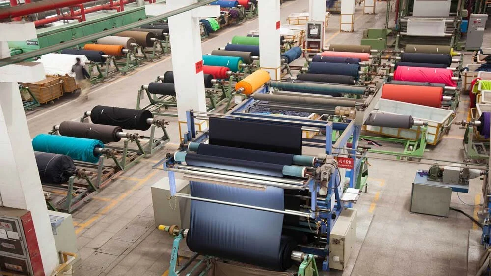 Factory fabric warehouse with certified FR material inventory