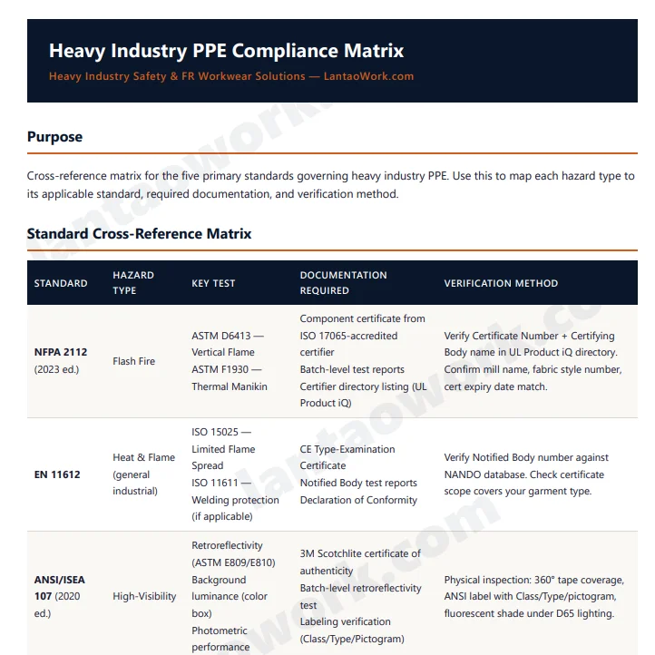 Heavy Industry PPE Compliance Matrix PDF preview
