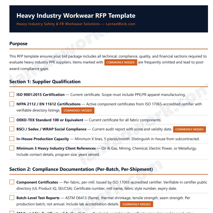 Heavy Industry Workwear RFP Template PDF preview