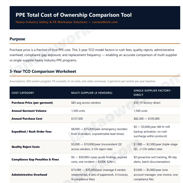 PPE Total Cost of Ownership Comparison Tool PDF preview