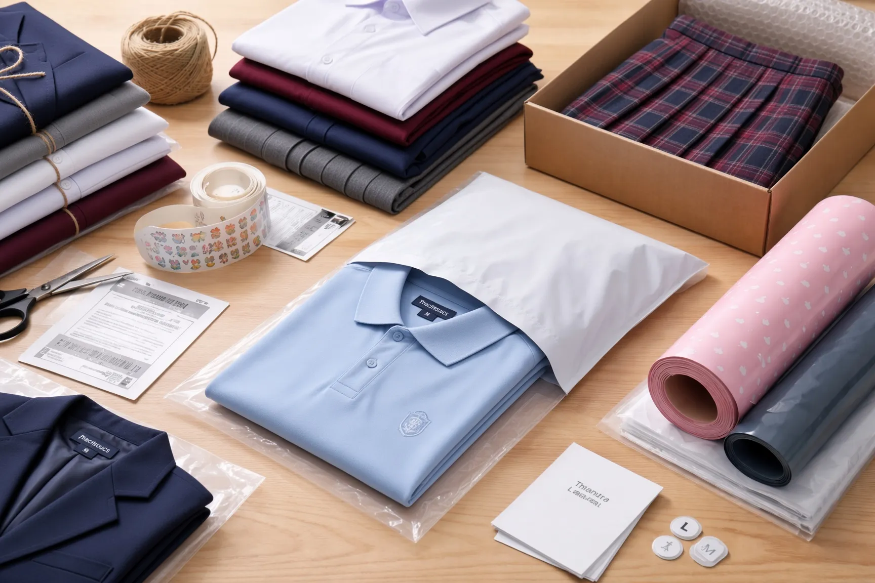 Branded poly bag packaging for white-label uniforms