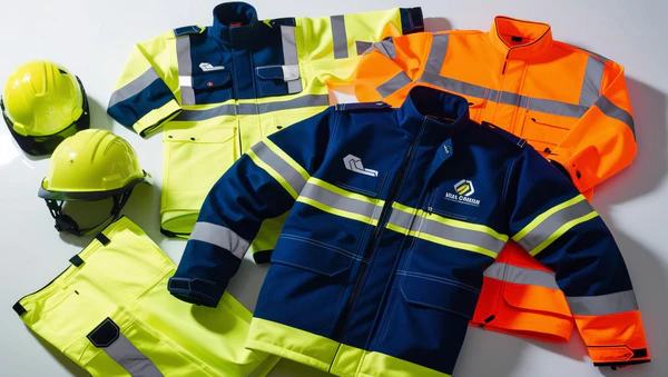 Industrial workwear manufacturing facility with production line